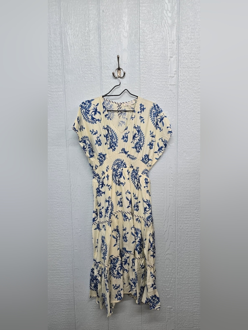NWT Medium She + Sky Cream Dress with Blue Floral Print